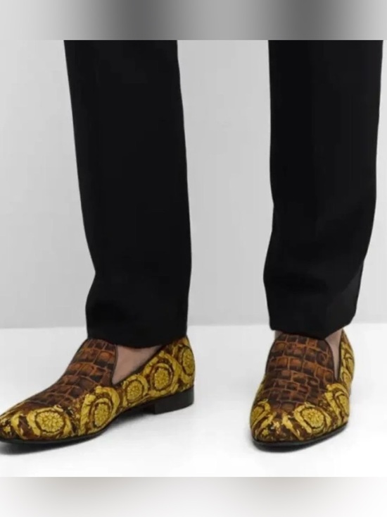 Versace Brown & Yellow Baroque Pattern Slip-On Loafers main image 6
